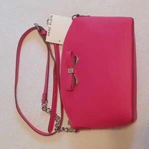 NWT ** Anne Klein Teddi Dark Rose Pink Bow Front Crossbody Bag
